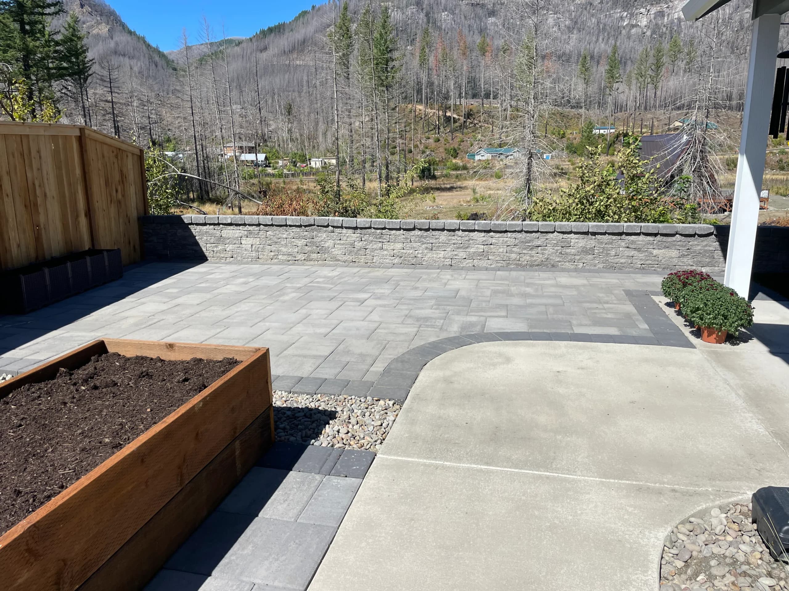 Paver patio with mountain view backdrop — West Linn-area install